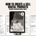 Create & Sell Digital Products - Digital Guide | eBook cover displayed on tablet with preview pages in background. Ideal for marketing and resell.