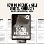 Create & Sell Digital Products - Digital Guide | eBook cover displayed on tablet with preview pages in background. Ideal for marketing and resell.