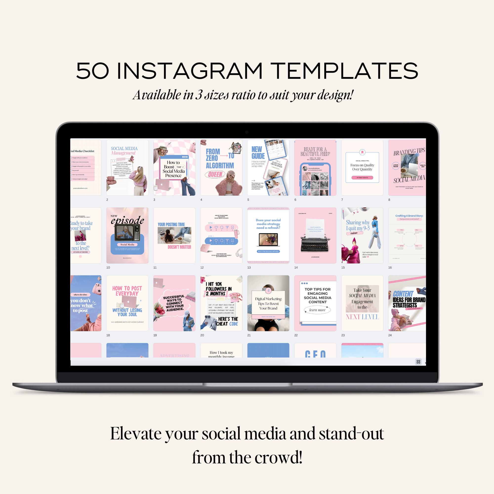 50 Social Media Manager Instagram Canva Templates - Elevate Her Studio