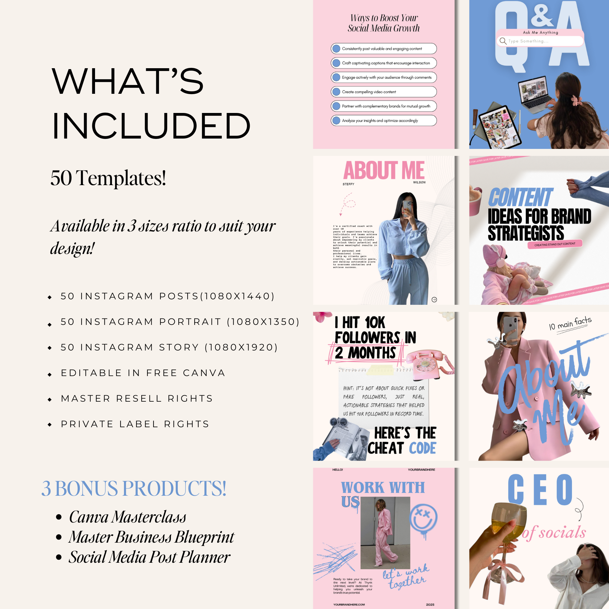 50 Social Media Manager Instagram Canva Templates - Elevate Her Studio