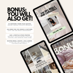 Bonus digital bundle featuring DIY reels, carousels, lifestyle stock photos, and master resell rights for social media content creation.