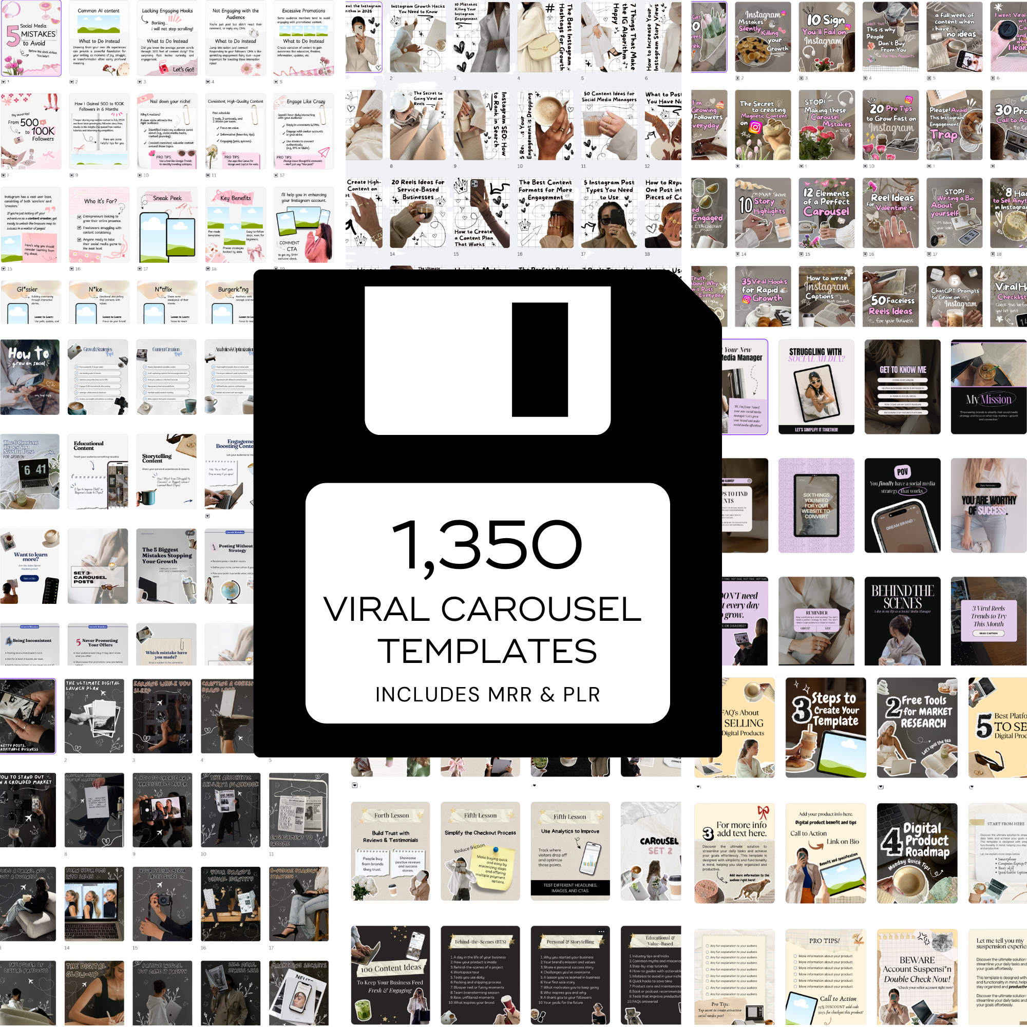 1350 Instagram Carousel Template Bundle - Digital Product Elevate Her Studio