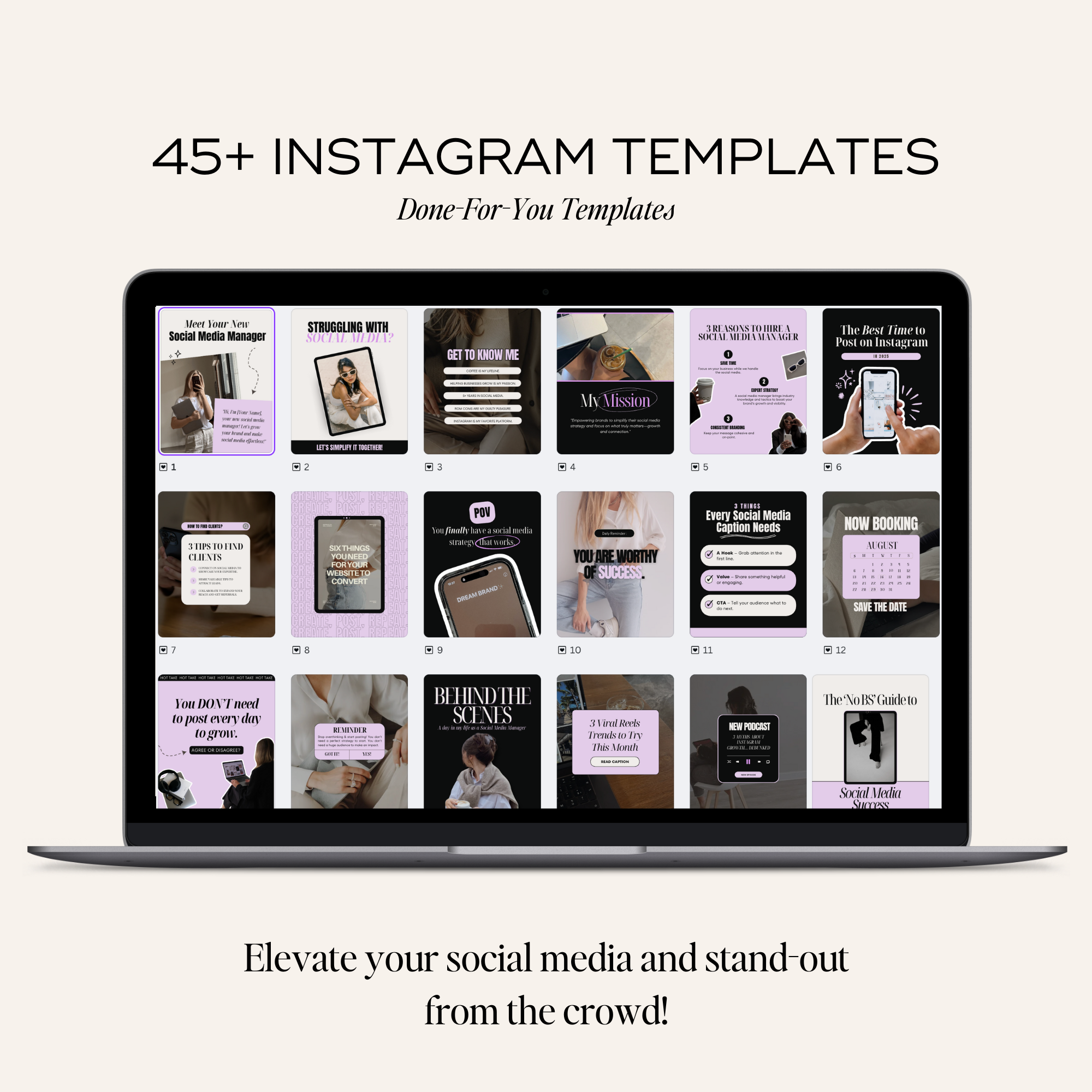 45 Purple Instagram Template Bundle - Elevate Her Studio