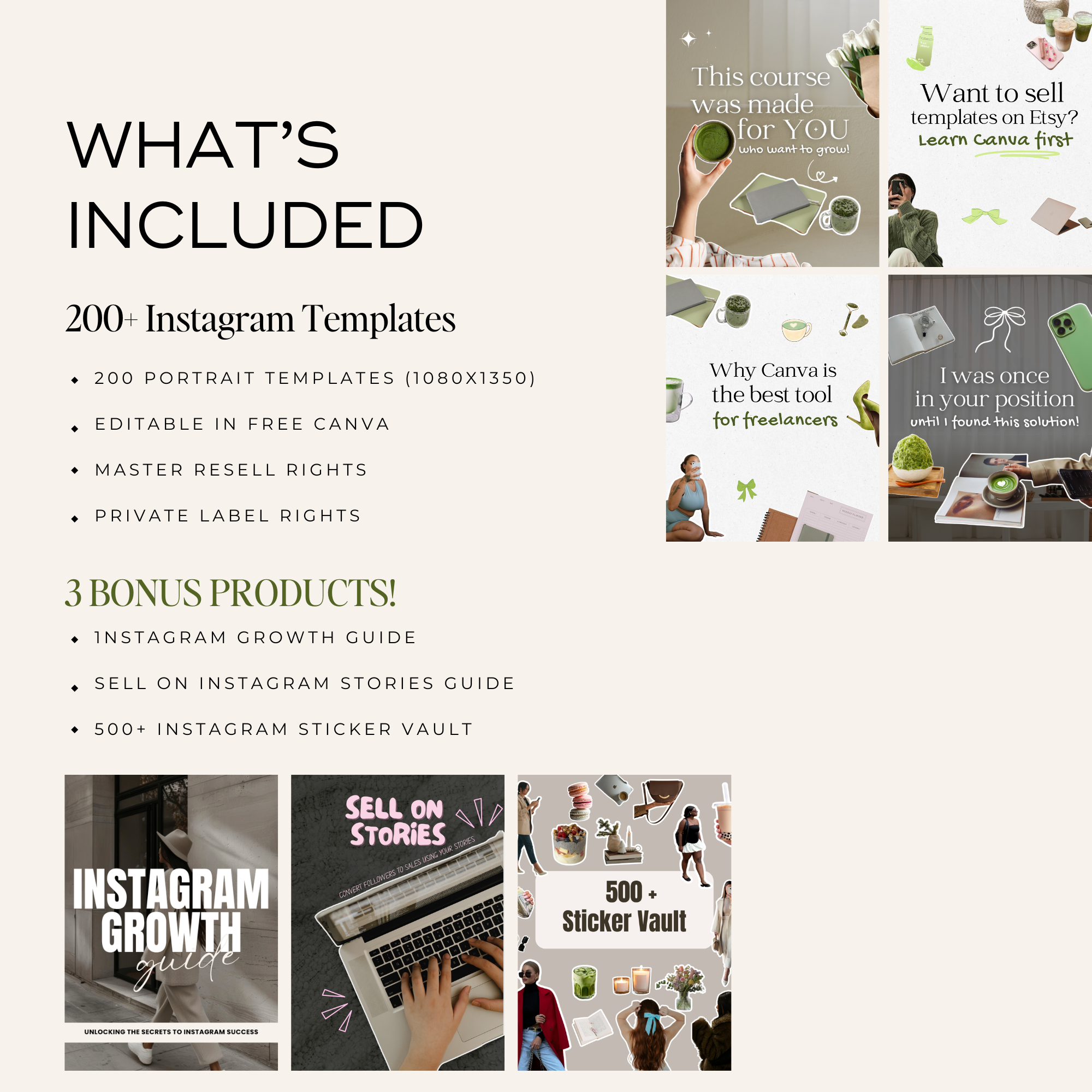 200 Matcha Green Instagram Template Bundle - Elevate Her Studio