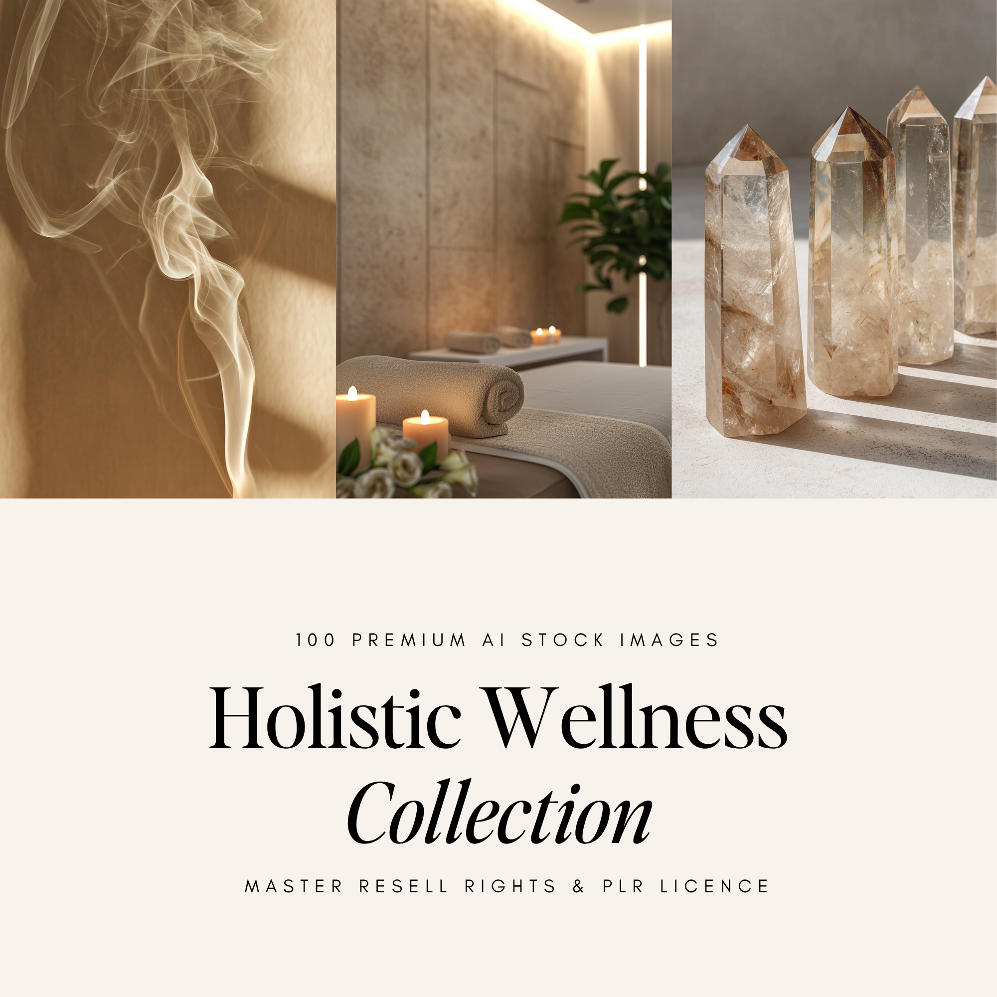 Holistic wellness AI stock photos collection 100 premium images MRR PLR